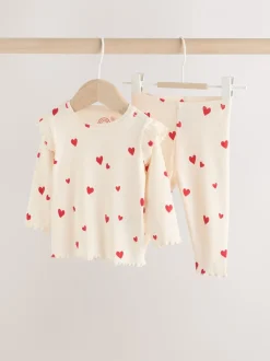 Ecru harten - 2 -delige babyset van top en legging (0mnd -2jr)