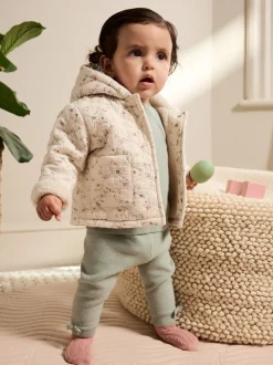 Ecru met bloemenmotief - Baby jas van jersey met kreukeltextuur (0mnd-2jr)