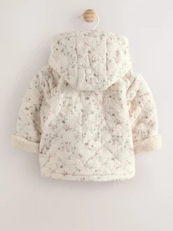 Ecru met bloemenmotief - Baby jas van jersey met kreukeltextuur (0mnd-2jr)