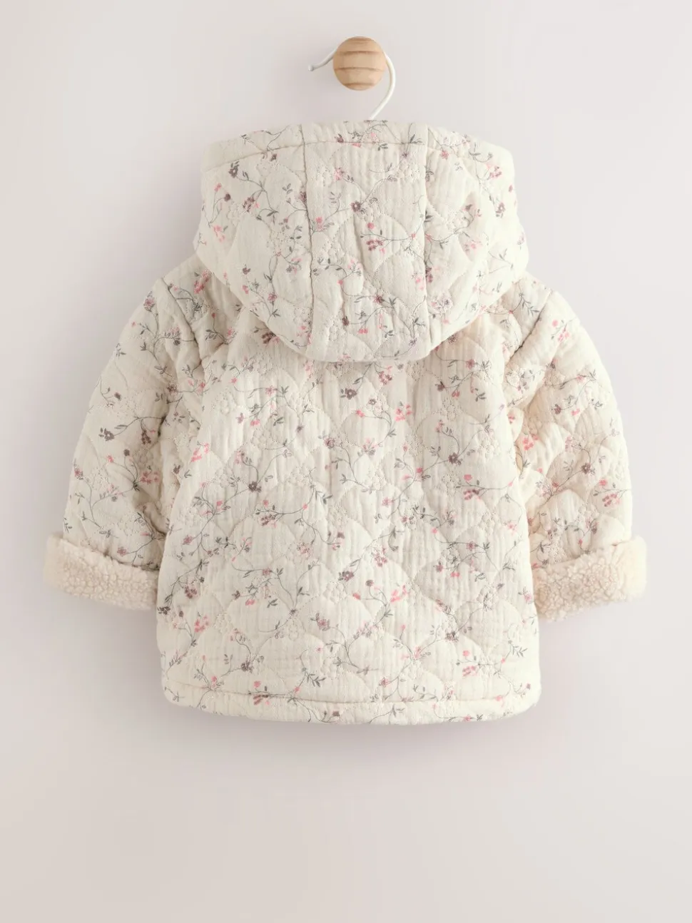 Ecru met bloemenmotief - Baby jas van jersey met kreukeltextuur (0mnd-2jr)