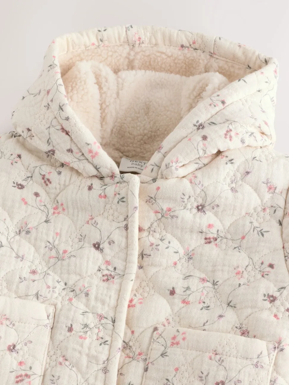Ecru met bloemenmotief - Baby jas van jersey met kreukeltextuur (0mnd-2jr)