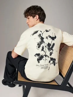 Ecru met bloemenmotief - Relaxed fit - Zwaar T-shirt met grafische print