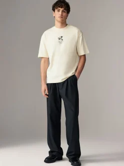 Ecru met bloemenmotief - Relaxed fit - Zwaar T-shirt met grafische print