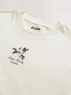 Ecru met bloemenmotief - Relaxed fit - Zwaar T-shirt met grafische print