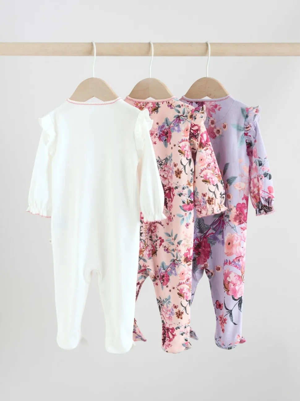 Ecru met bloemenmotief - Verpakking van 3 babypyjama's (0 mnd-2 jr)