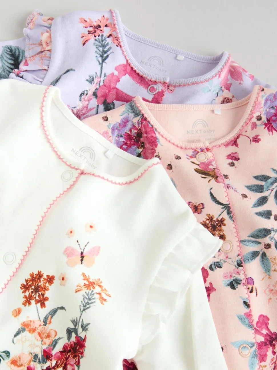 Ecru met bloemenmotief - Verpakking van 3 babypyjama's (0 mnd-2 jr)