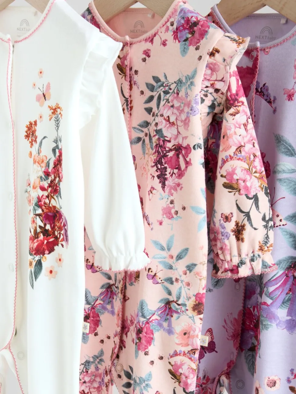 Ecru met bloemenmotief - Verpakking van 3 babypyjama's (0 mnd-2 jr)