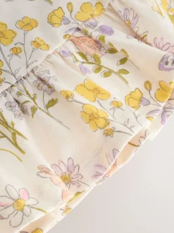 Ecru met bloemenprint - T-shirt met peplum en korte mouwen (3mnd -7jr)