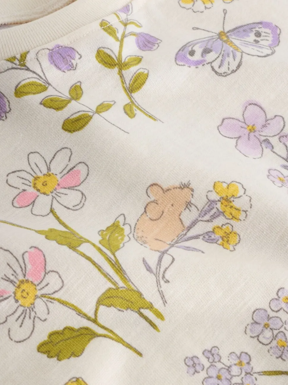 Ecru met bloemenprint - T-shirt met peplum en korte mouwen (3mnd -7jr)