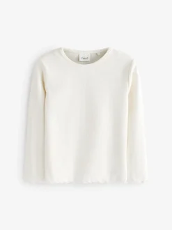Ecru wit - Geribbeld T-shirt met lange mouwen en katoengehalte (3 mnd-7 jr)