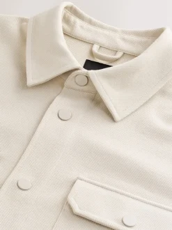 Ecru wit - Jersey keperstof Overshirt met drukknopen
