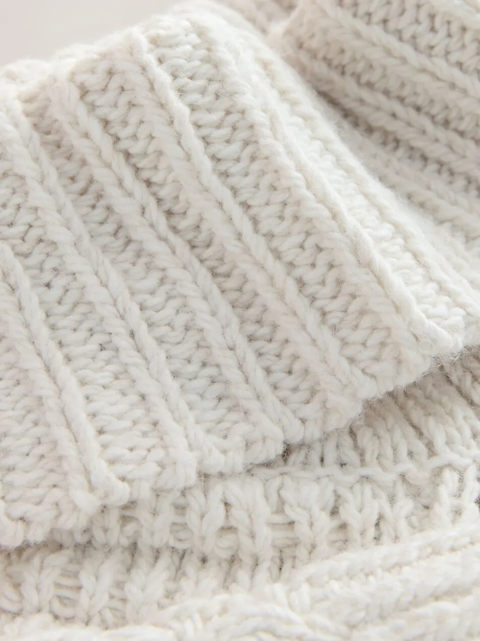Ecru wit - Roll Neck Cable Longline Jumper with Wool