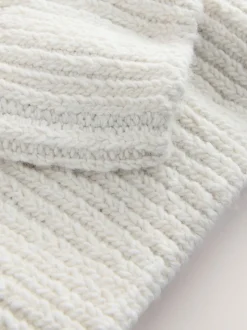 Ecru wit - Roll Neck Cable Longline Jumper with Wool