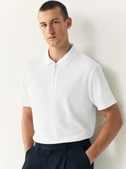 Ecru wit - Smart poloshirt met textuur en rits