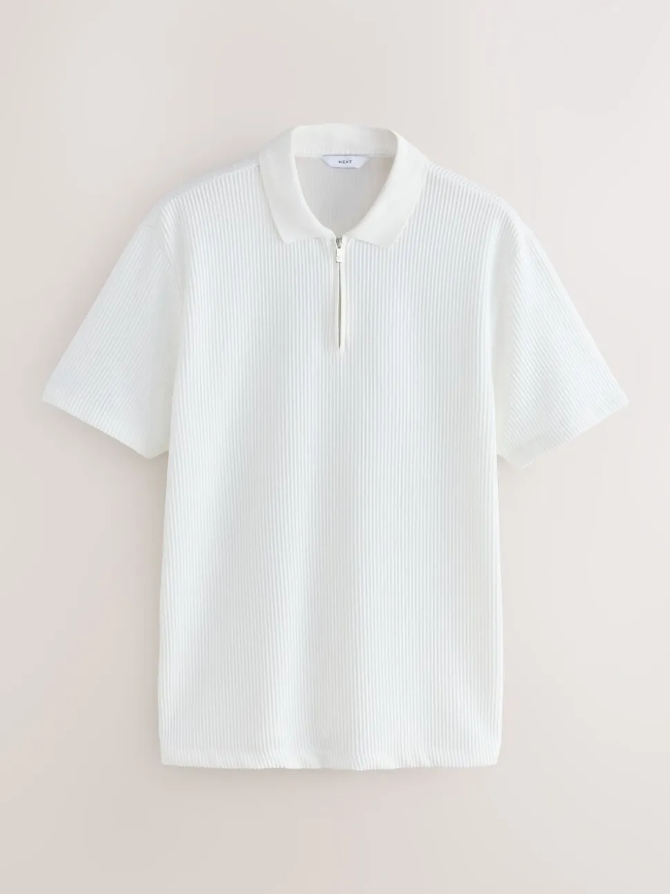 Ecru wit - Smart poloshirt met textuur en rits
