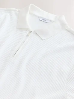 Ecru wit - Smart poloshirt met textuur en rits