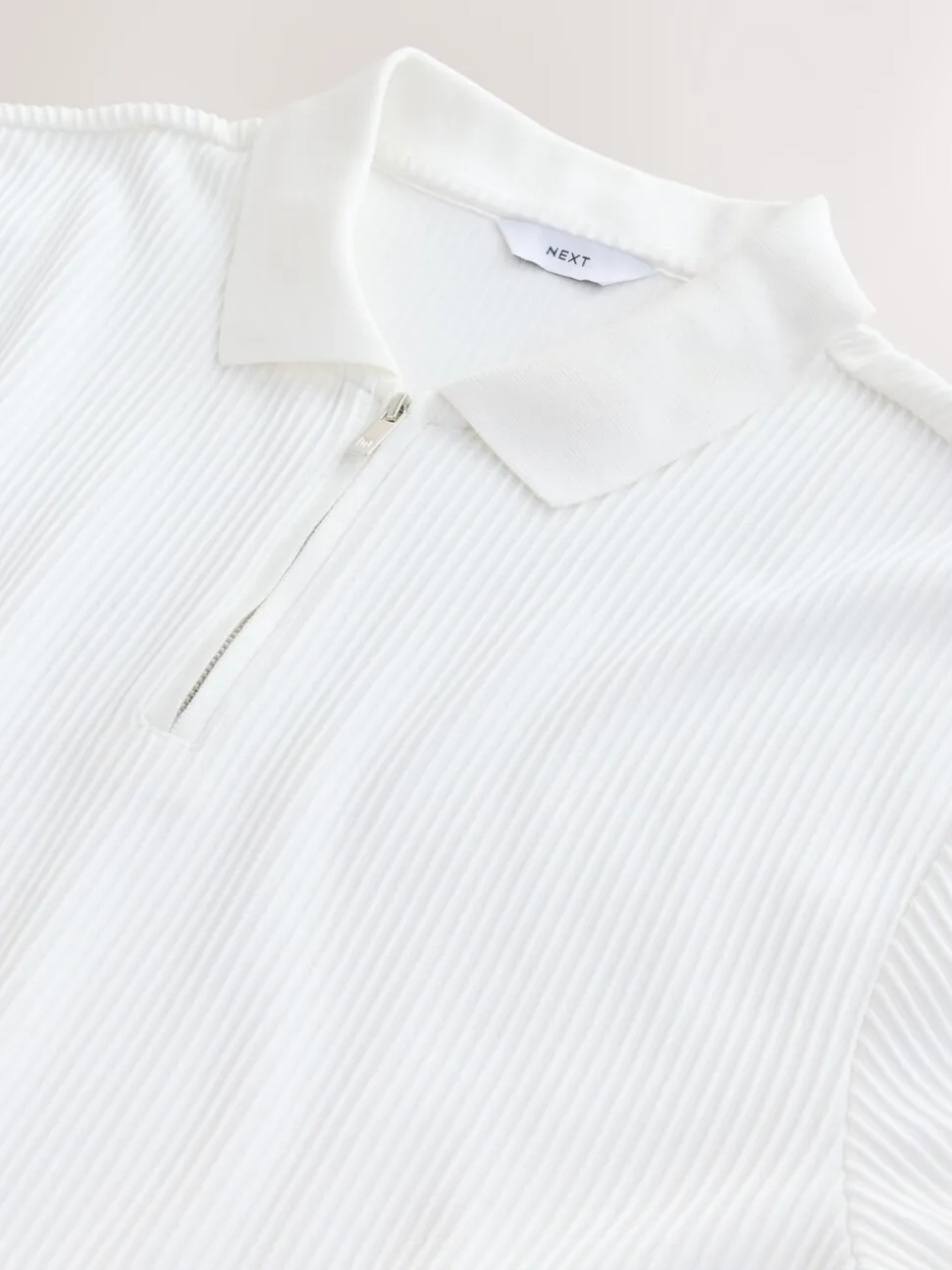 Ecru wit - Smart poloshirt met textuur en rits