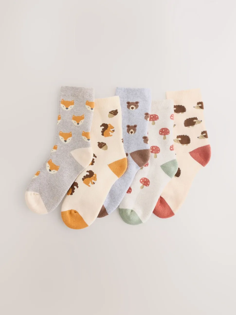 Ecru Woodland Animals - Set van 5 Cosy Terry sokken met hoog katoengehalte