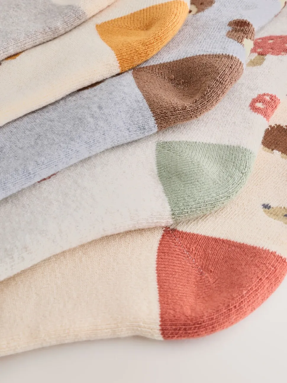Ecru Woodland Animals - Set van 5 Cosy Terry sokken met hoog katoengehalte