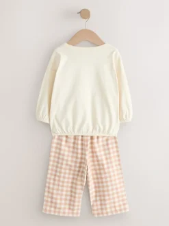 Ecru/Brown Aspen Bear - Sweatshirt Pyjamas with Woven Bottoms Set (9mths-10yrs)