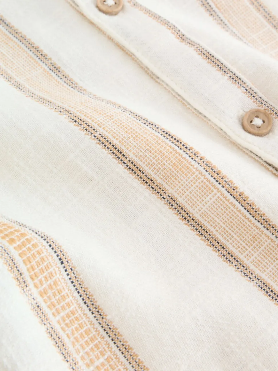 Ecru/bruin - Short Sleeve Grandad Collar Textured Stripe Shirt (3mths-7yrs)