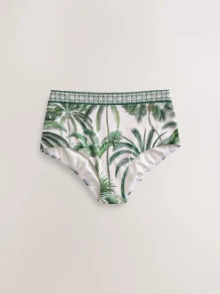 Ecru/Groene Palm - Bikini broekje met print