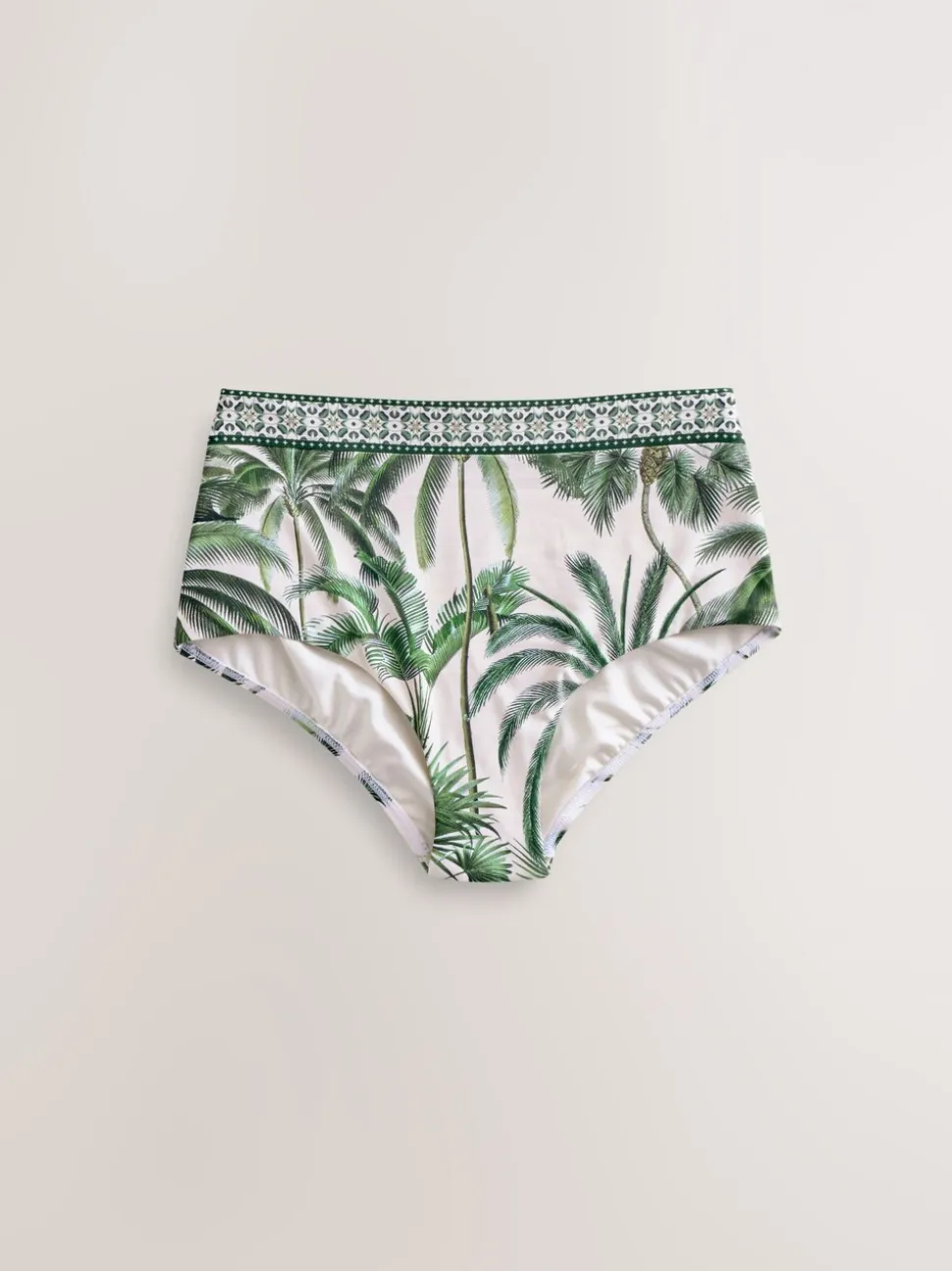Ecru/Groene Palm - Bikini broekje met print