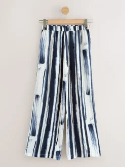 Ecru/marineblauw - Satin Crinkle Wide Leg Trousers