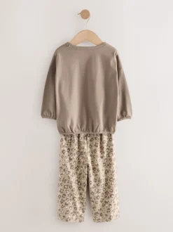 Ecru/Pink Slogan Print - Verpakking van 3 pyjama's met wijde pijpen (9mnd-10jr)