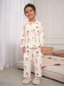 Ecru/roze ballerina - Geweven pyjama met knopen (9 mnd-10 jr)
