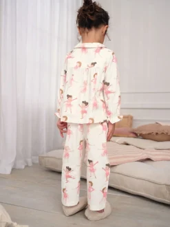 Ecru/roze ballerina - Geweven pyjama met knopen (9 mnd-10 jr)