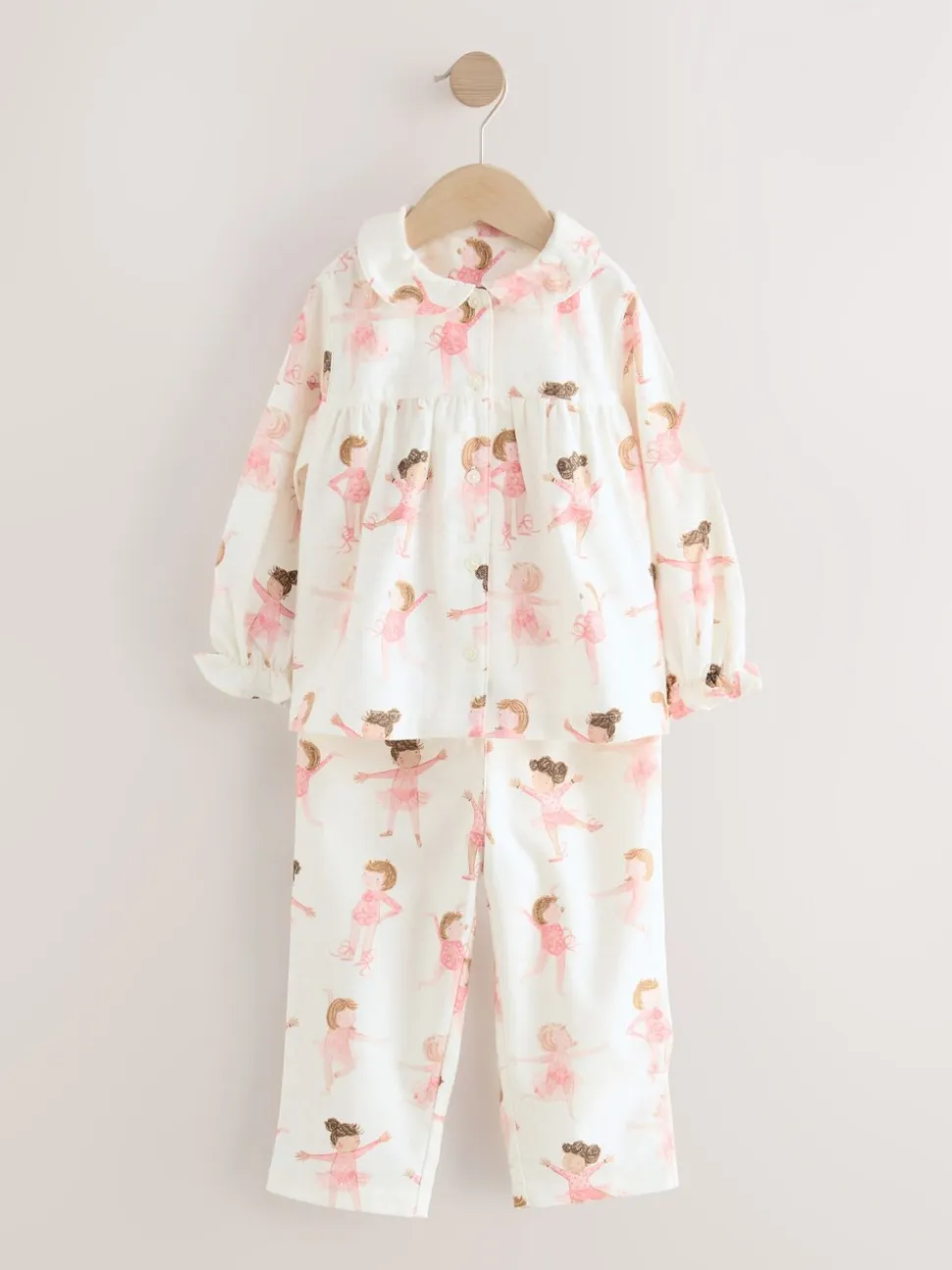 Ecru/roze ballerina - Geweven pyjama met knopen (9 mnd-10 jr)