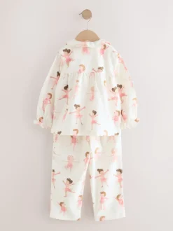 Ecru/roze ballerina - Geweven pyjama met knopen (9 mnd-10 jr)