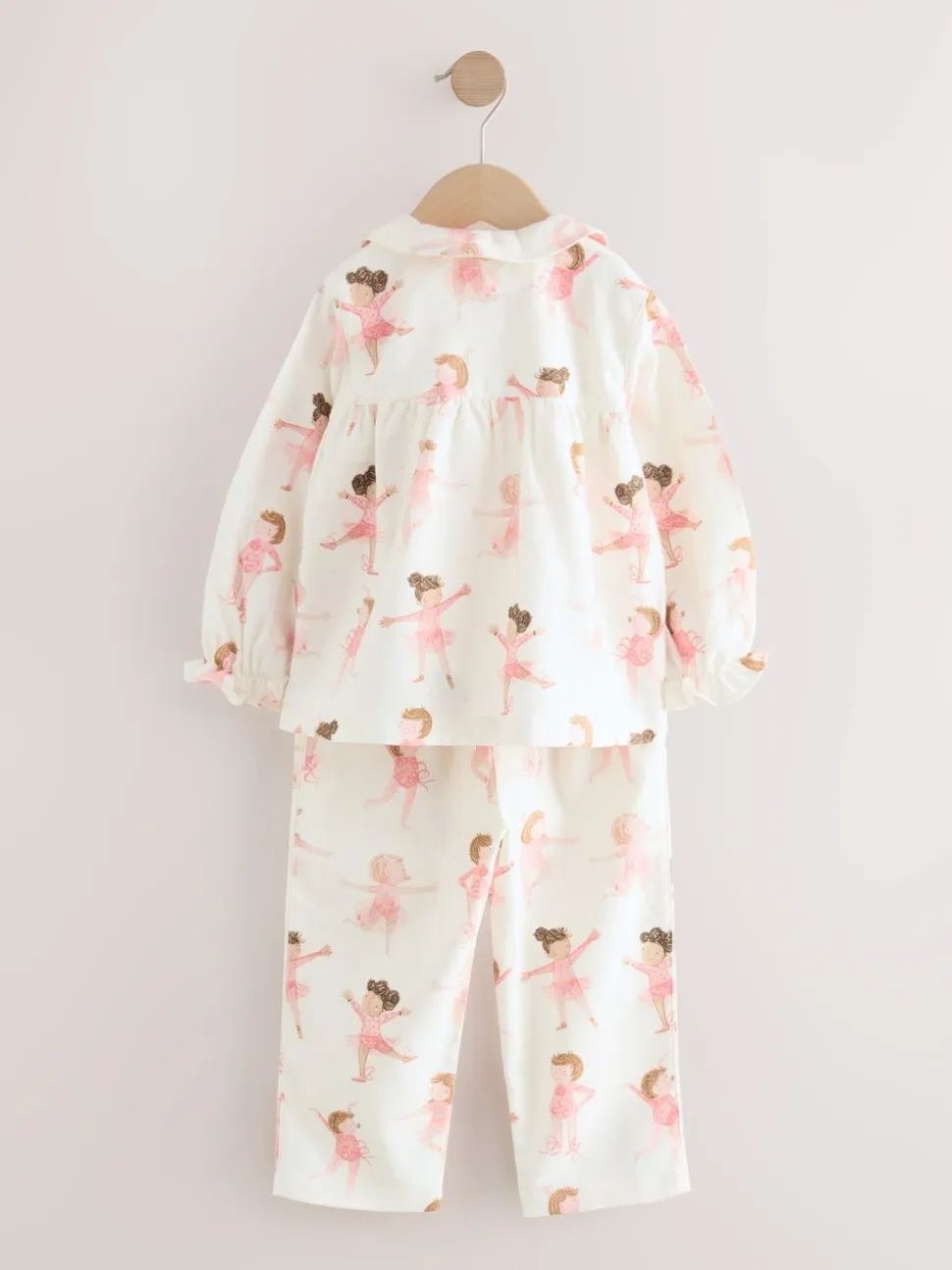 Ecru/roze ballerina - Geweven pyjama met knopen (9 mnd-10 jr)