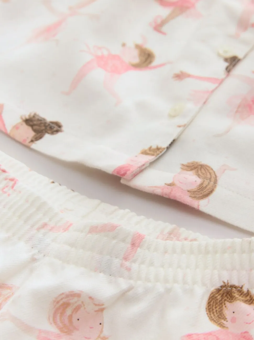 Ecru/roze ballerina - Geweven pyjama met knopen (9 mnd-10 jr)