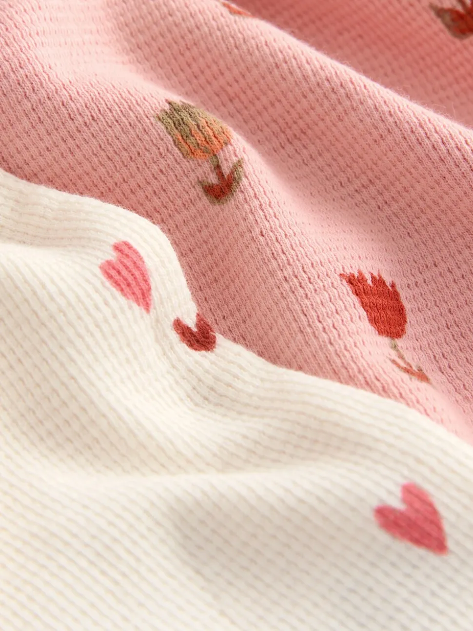 Ecru/Roze Harten - Set van 2 wafelpyjama's (9mnd-12jr)