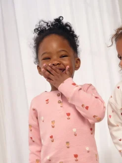 Ecru/Roze Harten - Set van 2 wafelpyjama's (9mnd-12jr)