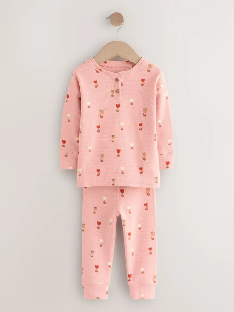 Ecru/Roze Harten - Set van 2 wafelpyjama's (9mnd-12jr)