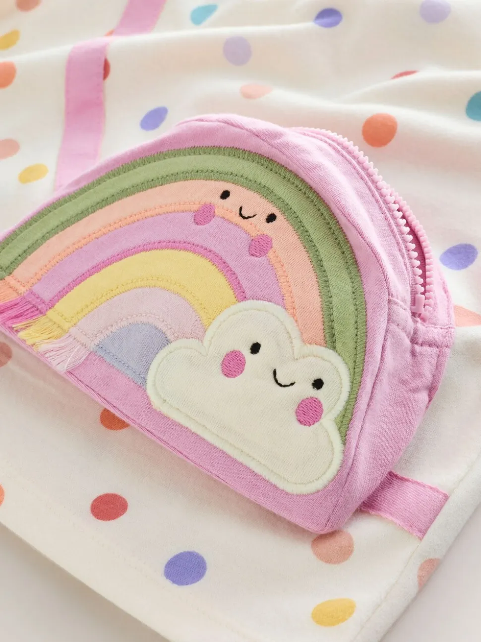 Ecru-wit met regenboog - Long Sleeve Bag Top (3mths-7yrs)