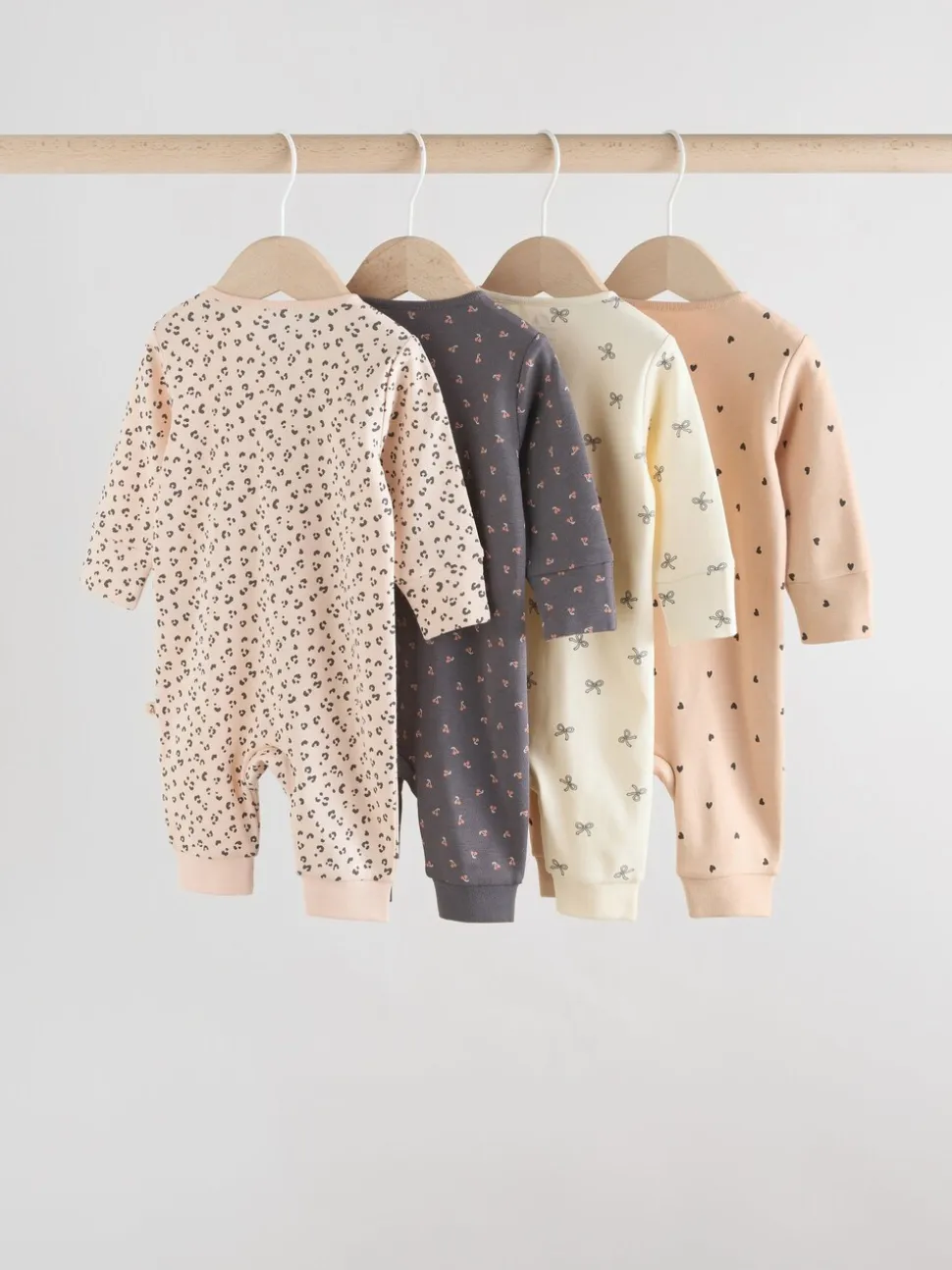 Eenkleurig luipaard en kers - Verpakking van 4 Baby pyjama's met tweewegrits en Print (0mnd -3jr)