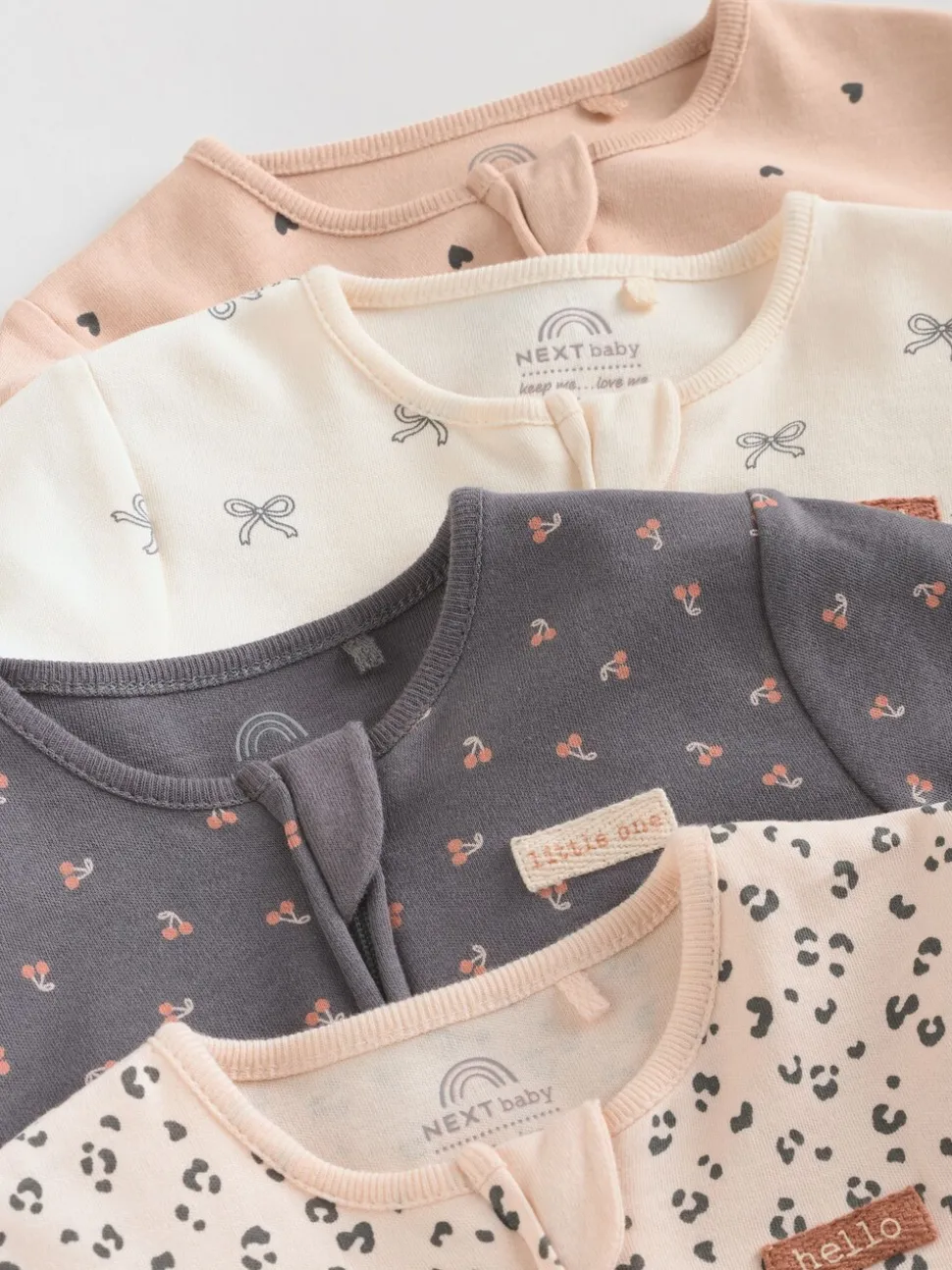 Eenkleurig luipaard en kers - Verpakking van 4 Baby pyjama's met tweewegrits en Print (0mnd -3jr)