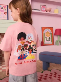 Eleanor Bowmer roze 'Who Rules the World' 100% katoenen T-shirt voor kinderen
