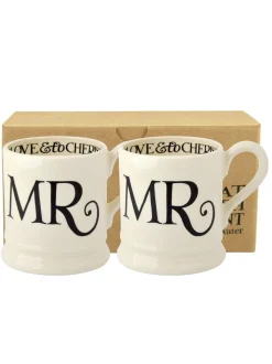 Emma Bridgewater Set of 2 Black Toast Mr & Mr 1/2 Pint Mugs Boxed