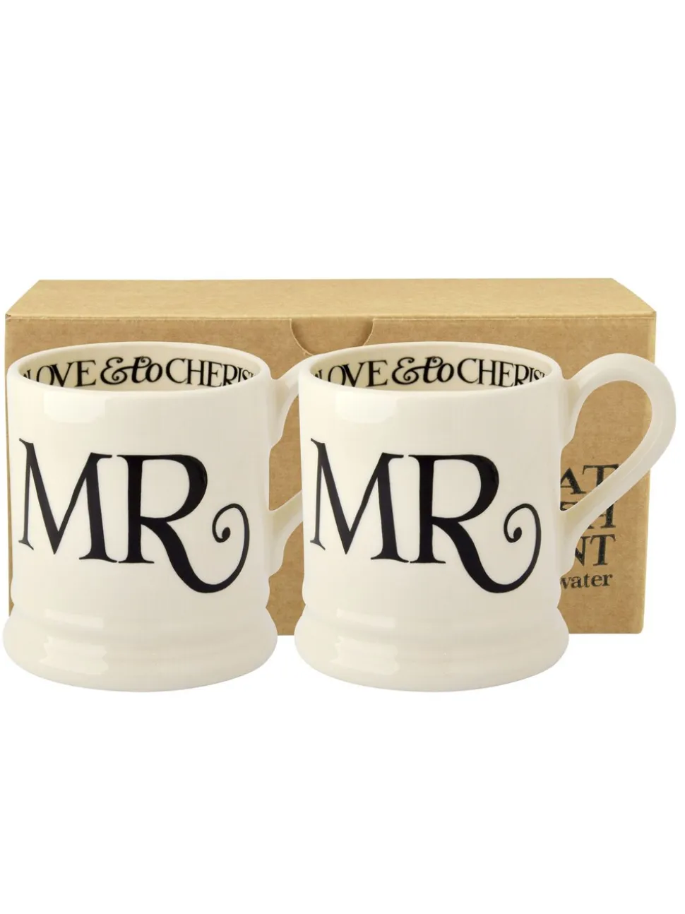 Emma Bridgewater Set of 2 Black Toast Mr & Mr 1/2 Pint Mugs Boxed