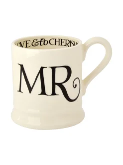 Emma Bridgewater Set of 2 Black Toast Mr & Mr 1/2 Pint Mugs Boxed