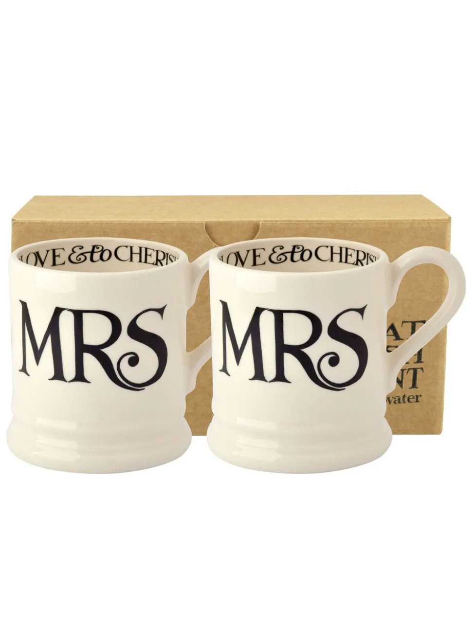 Emma Bridgewater Set of 2 Toast Mrs & Mrs 1/2 Pint Mugs Boxed