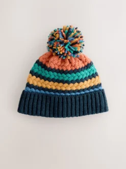 Fel kabelgebreid - Gebreide Baby muts met pompon (0mnd -2jr)
