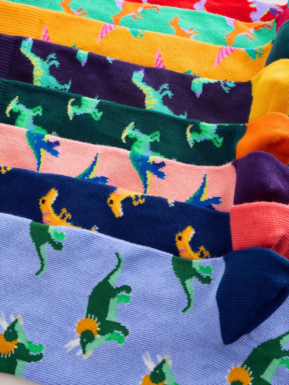 Fel rood/blauw/oranje dinosaurus - Set van 8 sokken met patroon