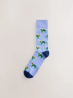 Fel rood/blauw/oranje dinosaurus - Set van 8 sokken met patroon
