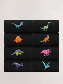 Felgekleurd met dinoprint - [#8]} paar sokken met leuk borduursel